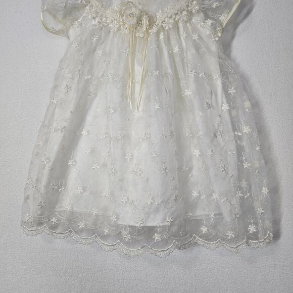 VTG Crayon Kids Dress Sz 24 Mo Ivory Chiffon Embroidered Lace Wedding Formal - Picture 3 of 16